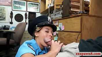 Huge breasts amateur blonde police officer shows off her big bubble butt and fucked by horny pawnshop owner video