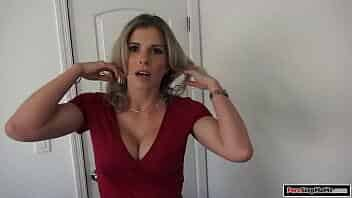 Busty stepmom asks stepson to touch her big tits to know how they feel.He grabs em and gets horny.The milf notices it and sucks his cock and is fucked video